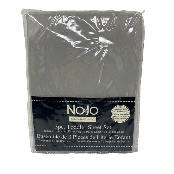 NoJo 3 Piece Toddler Sheet Set Solid Gray Top Sheet Fitted And Pillowcase NEW - Picture 1 of 3